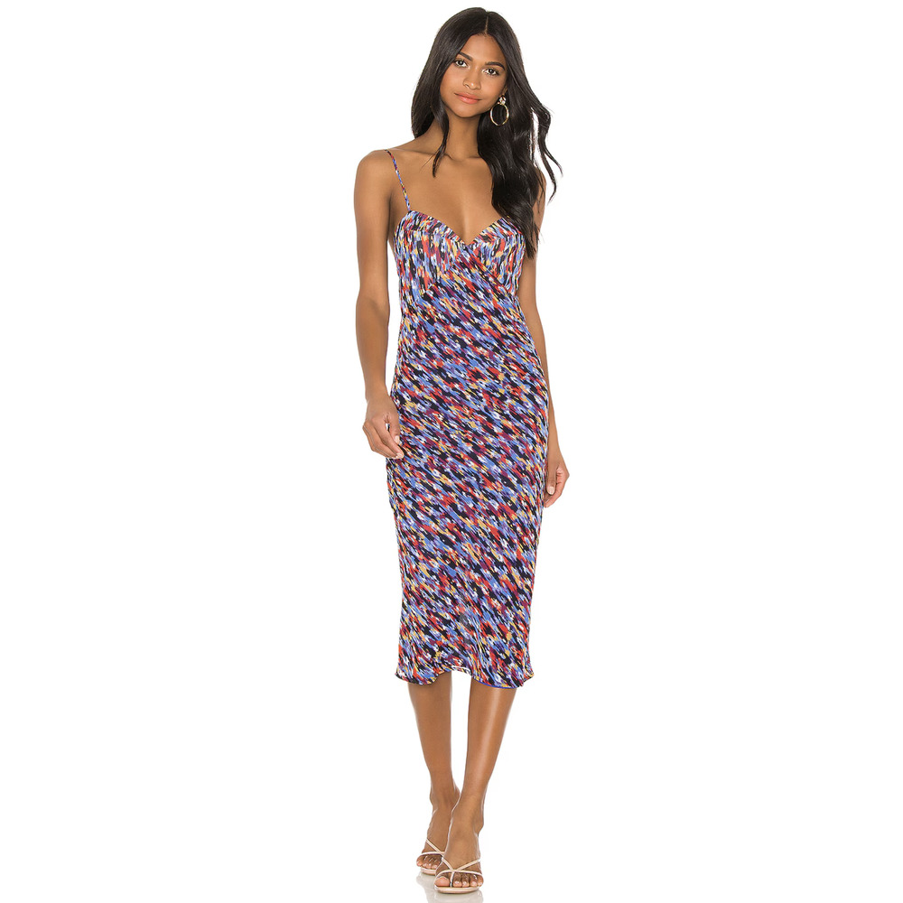 House of Harlow x Revolve Gemma Printed Midi Slip Dress Size L Open Back Blue
